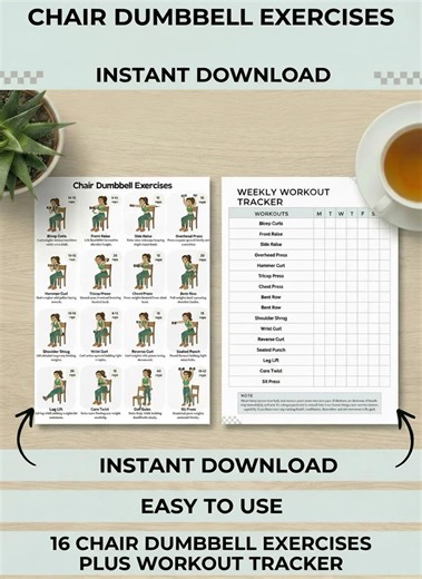 Seated Dumbbell Exercises Chart | Beginner Senior Strength Training (digital Download) - Etsy