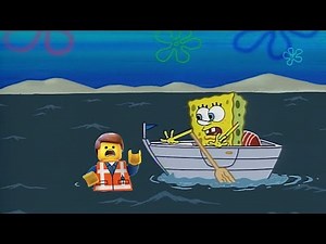 SpongeBob, a man has fallen into the river in Lego City
