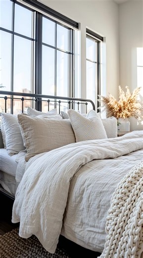 🍂 Black iron bedframe and rustic nightstands pretending I don’t keep my phone plugged in on the floor. #FarmhouseStyle #BedroomGoals | Prime Real Estate Inc.