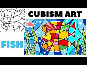 CUBISM ART drawing tutorial of colourful fish for kids | How to DRAW FISH in cubism drawing