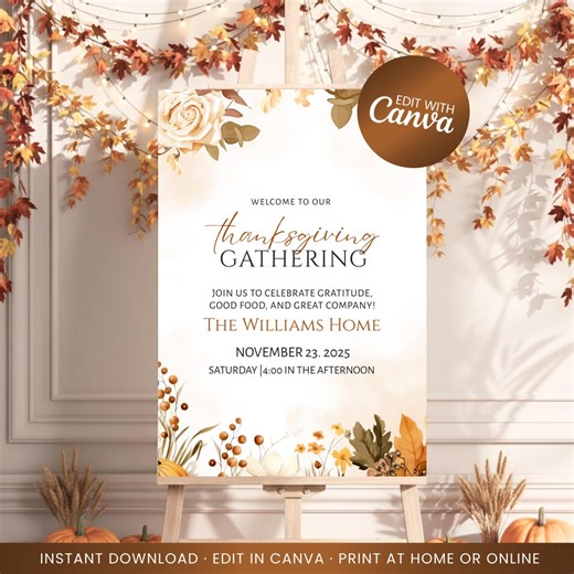 Printable Thanksgiving Welcome Sign Printable Sign for Dinner Party Sign Fall Entrance Sign for Friendsgiving Dinner Party Template Editable - Etsy UK