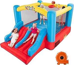 Valwix Bounce House, Inflatable Bouncer with Blower for Kids 3-10, Indoor Outdoor Bouncy Castle Double Slide, Large Bounce Area w/Basketball Hoop, 300 LBS Capacity