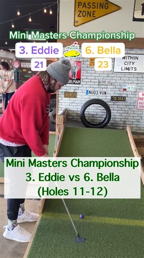 Mini Masters Championship Round 1, 3. Eddie vs 6. Bella 18 holes (Holes 11-12) #twintourgolf #golf #minigolf #miniputtputt #minigolfcourse #tournament #reels #shorts #minimasterschampionship #minimasters #masters | Twin Tour Golf