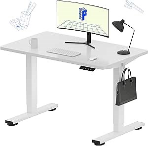 FLEXISPOT EN1 One-Piece Standing Desk, Electric Adjustable with 4 Memory Presets, 176 LBS Capacity, Stable & Quiet, Seamless Desktop for Home Office & Dual Monitors, 40"x24" White(White Frame)