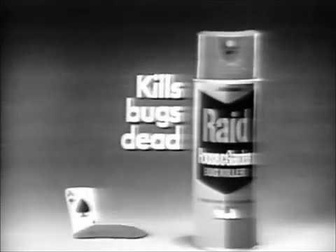 Raid house & garden spray insecticide commercial, USA 1974 (black and white television version)