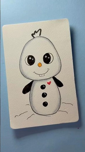 Cute Snowman Drawing ☃️💙 | Cozy Winter Kawaii Art ✨