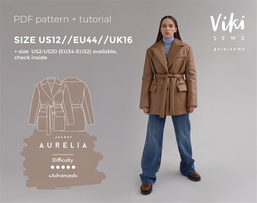 Aurelia Leather Jacket Sewing Pattern With Tutorial Size US 10 UK 14 EU 42 - Etsy Australia