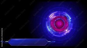 Animation blue circle HUD digital frame with red light circle and space bar for texture.
