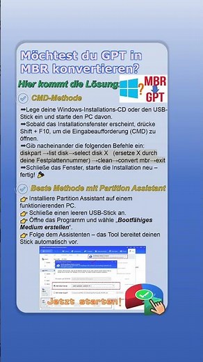 ⚙️ Fehler beim Windows-Setup? GPT-Festplatte in MBR umwandeln leicht gemacht! 💾#windows #cmd #gpt