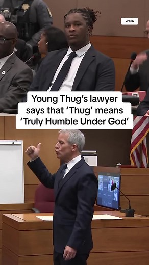 During opening statements at #YoungThug’s YSL RICO trial in #Atlanta, his lawyer explained that “Thug” was a faith-based acronym with personal meaning to his client: “Truly Humble Under God.”