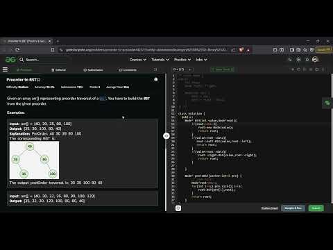 Preorder to BST | GFG Solution in C++ | Construct BST from Preorder Traversal