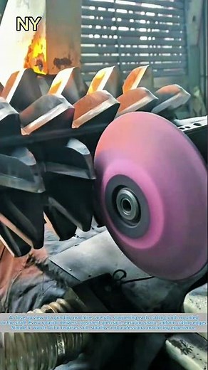 Close Up of Grinding Machine Sharpening Cutting Teeth with Precision.