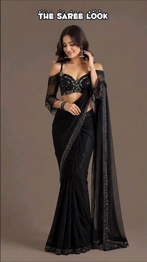 Obsessed with this glam black sequin saree ensemble! ✨🖤 #WeddingOutfit #DesiFashion #OOTD