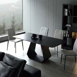 [Hot Item] Customizable New Luxury Modern Dining Room Sets Artificial Marble Black Dining Restaurant Table
