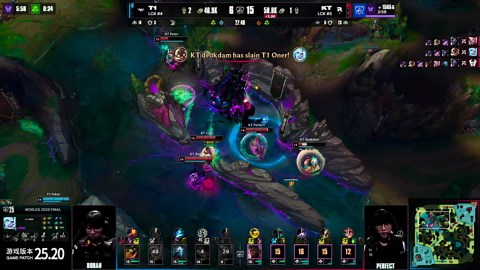 【第三局】KT再次大龙逼团，Bdd一推二击杀T1野辅，KT拿下大龙