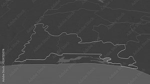 Ogun, state with its capital, zoomed and extruded on the bilevel map of Nigeria in the conformal Stereographic projection. Animation 3D