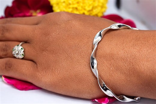 Twisted Sterling Silver Bangle Bracelet | Adjustable Recycled Mobius Band - Etsy