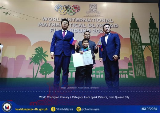 PHL TEAM TRIUMPHS IN WORLD INTERNATIONAL MATHEMATICAL OLYMPIAD (WIMO) FINALS 2023 Kuala Lumpur, 10 January 2024 - The Philippine Team triumphed at the World International Mathematical Olympiad (WIMO) Finals 2023 held on 06-07 January 2024 at the University of Malaya, Kuala Lumpur, garnering 14 Gold, 18 Silver, 30 Bronze, and 35 Merit Awards. The Philippine team was composed of 97 students from various schools. The following mathletes were also declared World Champion in their respective categori