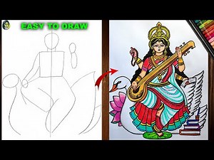 How To Draw Devi Saraswati Easy | Maa Saraswati Drawing Step By Step | Saraswati Devi Easy Drawing
