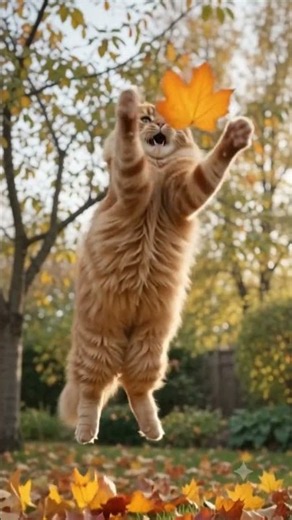 Fluffy Cat Catching Falling Leaves 🍂🐱 | Cute Autumn Cat Shorts #shorts