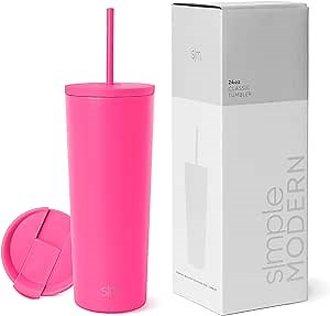 Amazon.com | Simple Modern Insulated Tumbler with Lid and Straw | Iced Coffee Cup Reusable Stainless Steel Water Bottle Travel Mug | Gifts for Women Men Her Him | Classic Collection | 24oz | Raspberry Vibes: Tumblers & Water Glasses