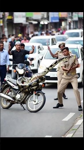 Python vs Police: Motorcycle Snake Attack | AI #Shorts