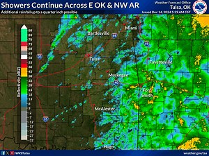 5.3K views · 33 reactions | Showers continue to be widespread across far E OK and NW AR this morning. More scattered light showers are noted across NE OK. Rain will continue to push east through the morning with clearing skies by afternoon. Additional rainfall up to a quarter inch possible. | US National Weather Service Tulsa Oklahoma | Facebook