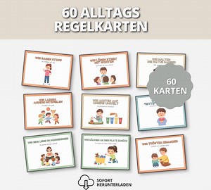 Regelkarten Kinder | Kita Regeln | Montessori Kindergarten | Verhaltensregeln Kinder | PDF zum Ausdrucken | Pädagogisches Material - Etsy.de