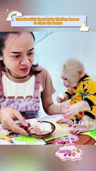 Unbelievable! Smart baby Monkey knows to clean the house #monkey #babymonkey #pets #animal #monkeys #loveanimals #animals #pet