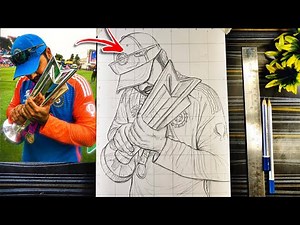 Rohit Sharma drawing with T20 Champions trophy 🏆🇮🇳, How to draw Rohit Sharma, Outline Tutorial