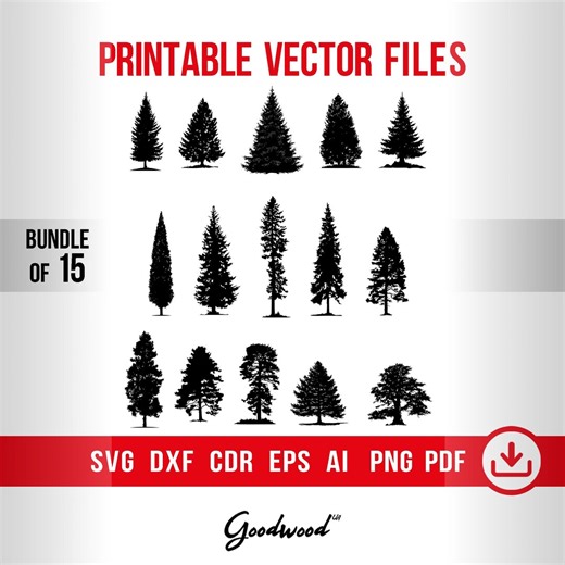 Pine Tree Silhouettes SVG, 15 Evergreen Conifer Clipart, Spruce & Cypress Trees Bundle for Printing, Nature Forest Vector, Digital Download - Etsy