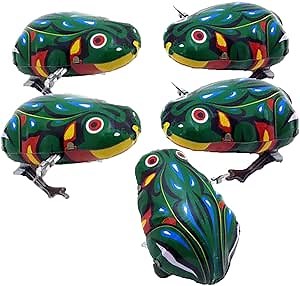Charmgle Funny Clockwork Spring Wind Up Metal Frog, Wind-up Animal Toys Jumping Frog Tin Toy for Adults Gifts Halloween Party 5 Pack