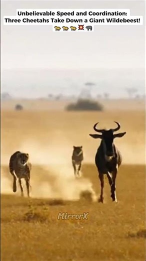 Cheetah Trio vs. Wildebeest: The Ultimate Chase and Take Down! 🐆😱