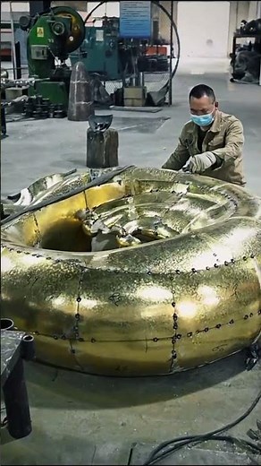 Circular Wave Metal Sculpture—Forged Copper Art Installation