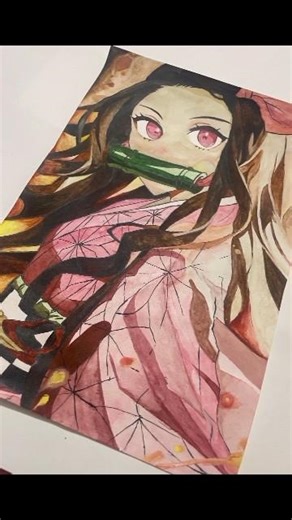 nezuko water colour paint #nezuko #watercolor #anime #shorts
