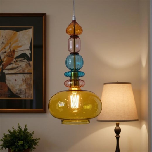 Multicolored Hand Blown Large Glass Pendant Lighting: Handmade Modern Ceiling Lamp Fixture Customizable Chandelier Lighting for Hallway - Etsy