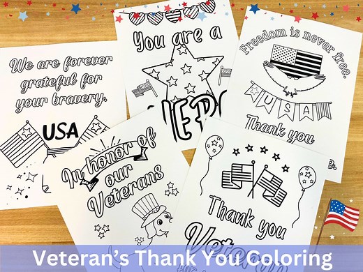 Veterans Day Coloring Pages | Printable Thank You Cards for Kids - Etsy