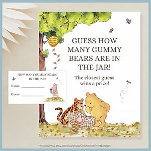 White Classic Winnie the Pooh Baby Shower Guess How Many Gummy Bears Sign Printable Template, A Little Hunny is on the Way Pooh Shower Decor - Etsy