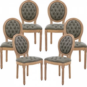 French Country Dining Chairs Set of 6, Olive Kitchen & Dining Room Chairs Set of 6, Faux Leather Kitchen Chairs, Tufted Upholstered, Wood Legs, Sillas De Comedor (PU,Pine Green, 6Pcs)