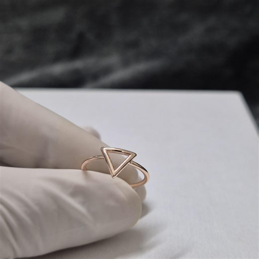Minimalist Inverted Triangle Ring in Solid Gold or Sterling Silver, Geometric Delta Shape Ring, Dainty Open Triangle Stacking Ring - Etsy