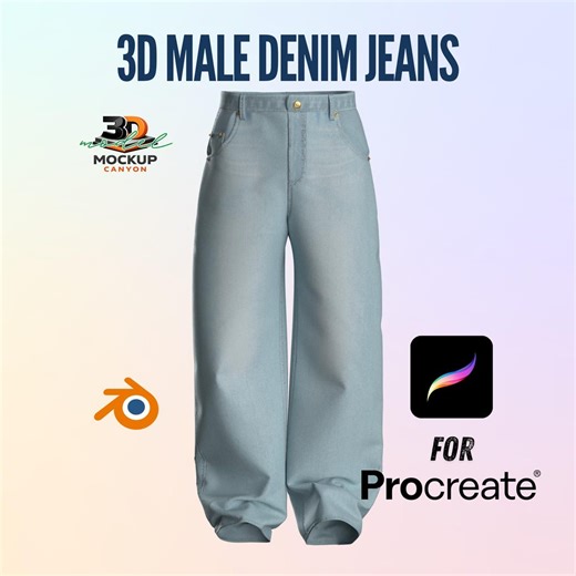 3D Male Denim Jeans – Customizable Digital Pants for Procreate, Blender & Clo3d - Etsy