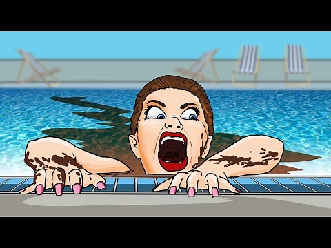 poop girl in swimming pool