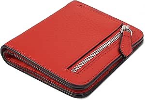 GADIEMKENSD Small Wallet Women Purses RFID Blocking Leather Bi-fold Card Holder with Zip Coin Pocket Stitch Purse for Lanyard Oyster Cards Bus Cards Protector Pouch with Card Cash Slots Red