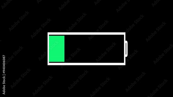 Battery charging animation. Charging discharged battery to full charging animation.