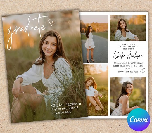 2026 Modern Graduation Invitation Card: Editable Photo Template Graduation Announcement (digital Download) - Etsy