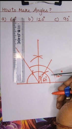 Easy Angle Construction |60,120,90 Degrees |Math Tutorial| #maths #90DegreeAngle #120DegreeAngle