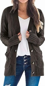 PRETTYGARDEN Women's Open Front Cardigan Sweaters Fall Fashion Button Down Cable Knit Chunky Winter Outerwear Coats