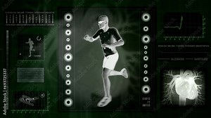 Future technology medical testing of a sportsman running. Loop animation of a man running in place on a computer screen