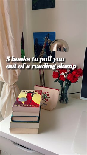 💌 Books to get out of a reading slump Hi lovelies! Feeling stuck in a reading slump? These books pulled me OUT and had me binge-reading at 2AM 🫠 5 books that will fix your slump: 🔪 Scythe — addictive & thought-provoking 🕵️‍♀️ The Naturals — YA Criminal Minds found family ⚔️ The Sunbearer Trials — characters you’ll love an adventure you won’t want to stop reading ✨ Zodiac Academy — absolute chaos & drama 🐉 Fourth Wing — dragons, action, spice = unstoppable What’s YOUR go-to book to get out o