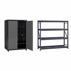 Husky 46 in. W 4-Shelf Steel Garage Cabinet and 77 in. W Metal 4-Shelf Garage Shelving Unit - The Home Depot